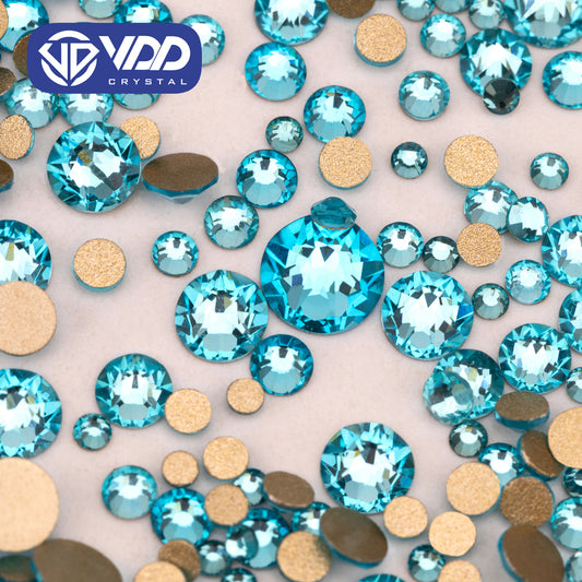 VDD 027 Aquamarine Wholesale Mix Size SS6-SS30 High Quality Glass 2088 Rhinestones Crystal Gold Flatback Strass Stones Nail Art DIY Decorations