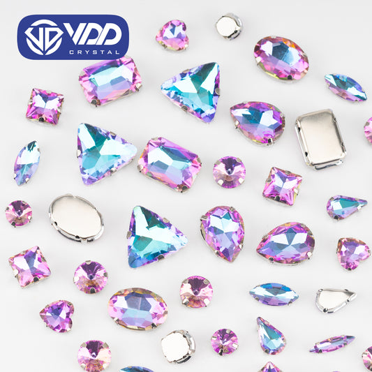 VDD Aurora Blue Multi Shape Mix Size Glass Sew on Rhinestones Crystal Flatback Stones For DIY Shoes Accessories
