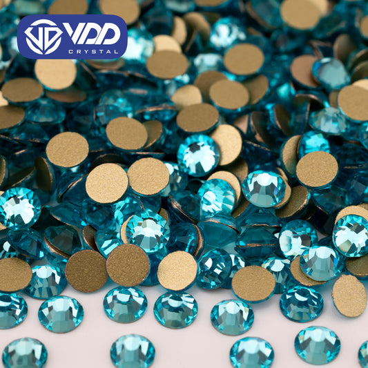 VDD   027 Aquamarine High Quality Glass Rhinestones Crystal Gold Flatback Strass Stones For Nail Art Crafts DIY Decorations