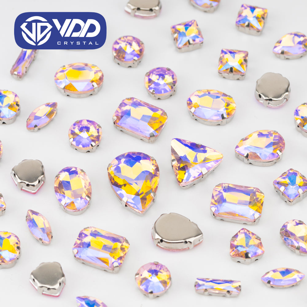 VDD Pink AB Multi Shape Mix Size Glass Sew on Rhinestones Crystal Flatback Stones For DIY Shoes Accessories