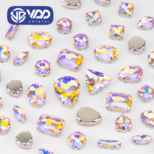 VDD Pink AB Multi Shape Mix Size Glass Sew on Rhinestones Crystal Flatback Stones For DIY Shoes Accessories
