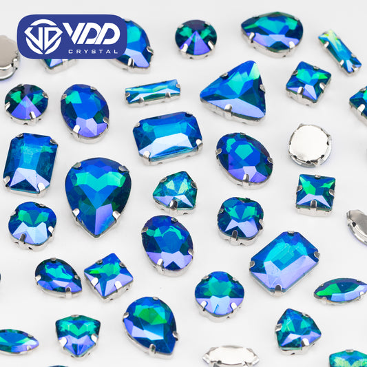 VDD Emerald AB Multi Shape Mix Size Glass Sew on Rhinestones Crystal Flatback Stones For DIY Shoes Accessories