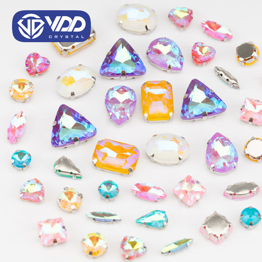 VDD Mocha Mix Color Multi Shape Mix Size Glass Sew on Rhinestones Crystal Flatback Stones For DIY Shoes Accessories