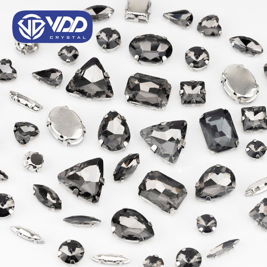 VDD Black Diamond Multi Shape Mix Size Glass Sew on Rhinestones Crystal Flatback Stones For DIY Shoes Accessories