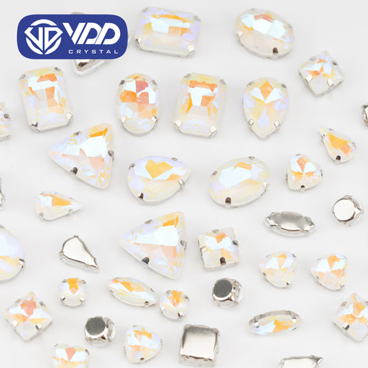 VDD  Mocha White Multi Shape Mix Size Glass Sew on Rhinestones Crystal Flatback Stones For DIY Shoes Accessories
