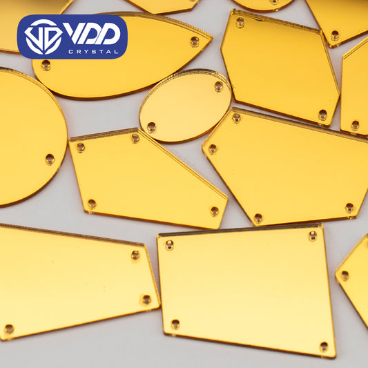 VDD 30/60/200Pcs Mix Size Golden Acrylic Mirror Sewing Rhinestones Sew On DIY Crafts Flat Back Stones For Garment Decorations