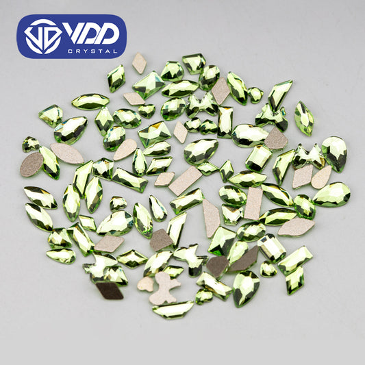 VDD Light Green 100/500Pcs New Color Mixed Shape Glass Crystal Rhinestones Flatback Strass Glitter Shiny Nail Art DIY Decoration Accessories
