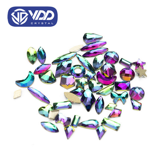 VDD Green Fire 100/500Pcs New Color Mixed Shape Glass Crystal Rhinestones Flatback Strass Glitter Shiny Nail Art DIY Decoration Accessories