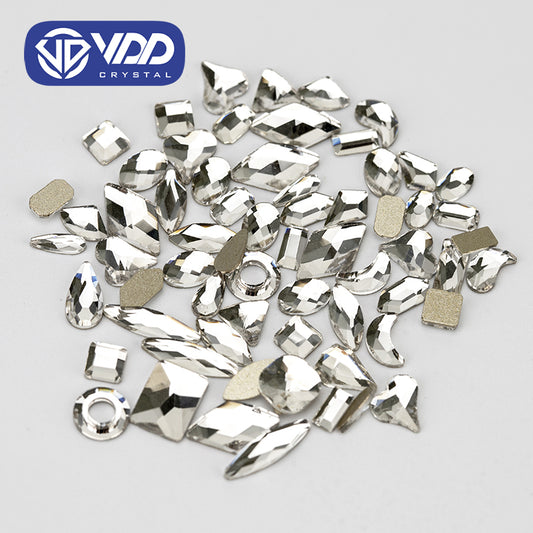 VDD Crystal 100/500Pcs New Color Mixed Shape Glass Crystal Rhinestones Flatback Strass Glitter Shiny Nail Art DIY Decoration Accessories