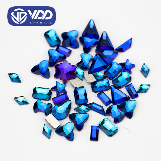 VDD Meridian Blue 100/500Pcs New Color Mixed Shape Glass Crystal Rhinestones Flatback Strass Glitter Shiny Nail Art DIY Decoration Accessories
