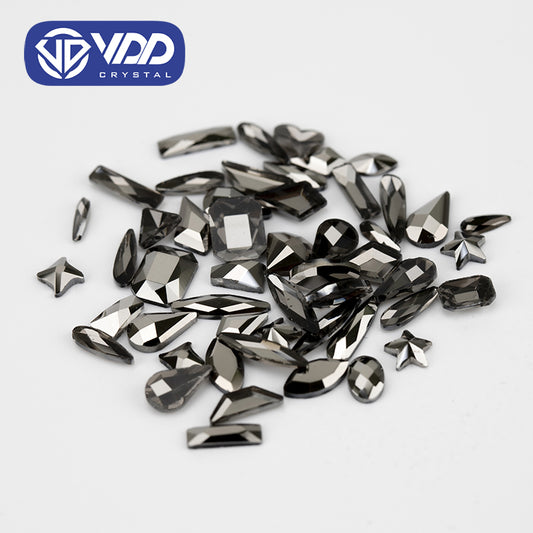 VDD  Hematite 100/500Pcs New Color Mixed Shape Glass Crystal Rhinestones Flatback Strass Glitter Shiny Nail Art DIY Decoration Accessories