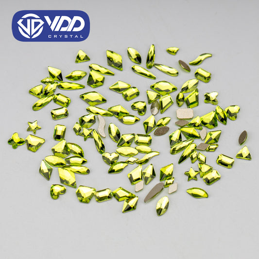 VDD Peridot 100/500Pcs New Color Mixed Shape Glass Crystal Rhinestones Flatback Strass Glitter Shiny Nail Art DIY Decoration Accessories