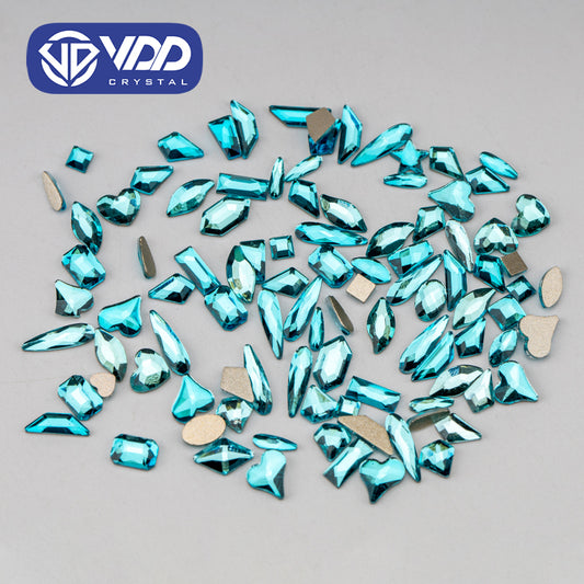 VDD Aquamarine 100/500Pcs New Color Mixed Shape Glass Crystal Rhinestones Flatback Strass Glitter Shiny Nail Art DIY Decoration Accessories