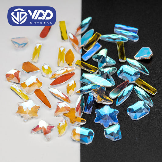 VDD Transparent Aurora 100/500Pcs New Color Mixed Shape Glass Crystal Rhinestones Flatback Strass Glitter Shiny Nail Art DIY Decoration Accessories