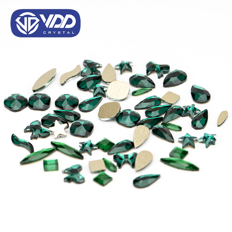 VDD Green Zircon Mix Shape Non-hotfix Rhinestones Glass Crystal Flatback Strass Stones Shape