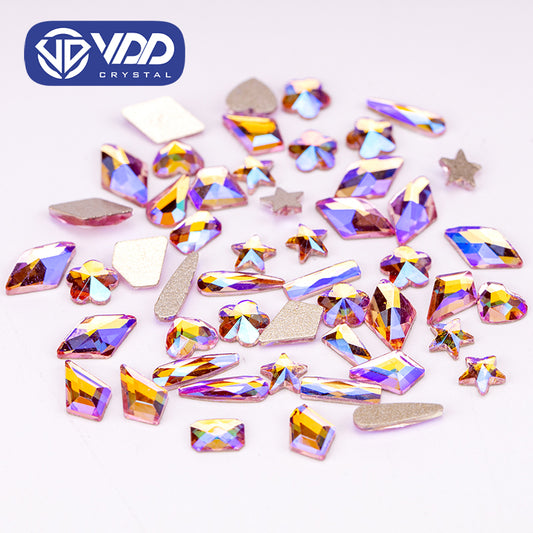 VDD Pink AB 100/500Pcs New Color Mixed Shape Glass Crystal Rhinestones Flatback Strass Glitter Shiny Nail Art DIY Decoration Accessories