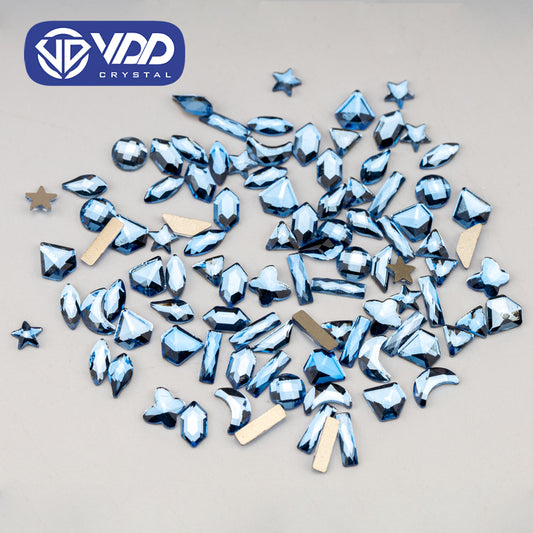 VDD Light Sky Blue 100/500Pcs New Color Mixed Shape Glass Crystal Rhinestones Flatback Strass Glitter Shiny Nail Art DIY Decoration Accessories