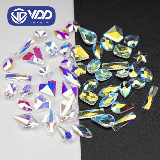 VDD   Transparent AB 100/500Pcs New Color Mixed Shape Glass Crystal Rhinestones Flatback Strass Glitter Shiny Nail Art DIY Decoration Accessories