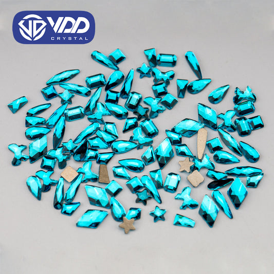 VDD Sea Blue 100/500Pcs New Color Mixed Shape Glass Crystal Rhinestones Flatback Strass Glitter Shiny Nail Art DIY Decoration Accessories