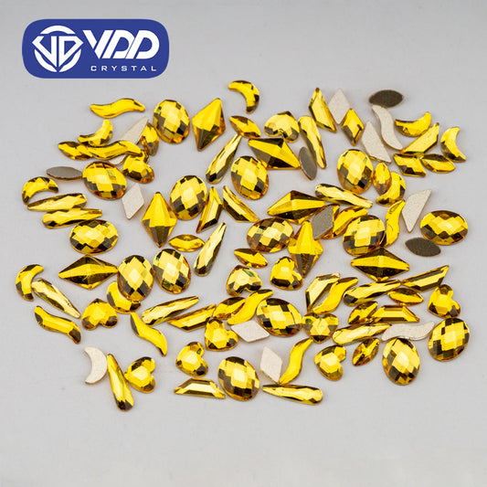 VDD Topaz 100/500Pcs New Color Mixed Shape Glass Crystal Rhinestones Flatback Strass Glitter Shiny Nail Art DIY Decoration Accessories