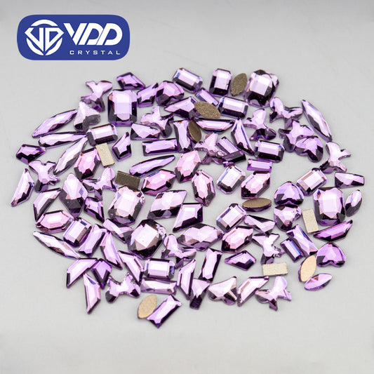 VDD Purple 100/500Pcs New Color Mixed Shape Glass Crystal Rhinestones Flatback Strass Glitter Shiny Nail Art DIY Decoration Accessories