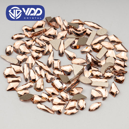 VDD Light Peach 100/500Pcs New Color Mixed Shape Glass Crystal Rhinestones Flatback Strass Glitter Shiny Nail Art DIY Decoration Accessories