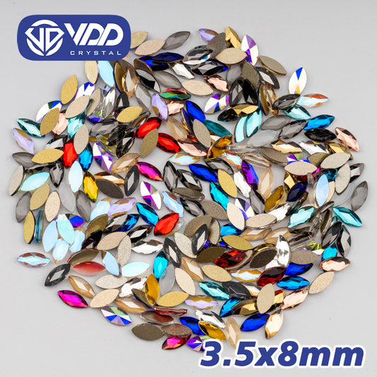 VDD  Navette 100/500Pcs New Color Mixed Shape Glass Crystal Rhinestones Flatback Strass Glitter Shiny Nail Art DIY Decoration Accessories